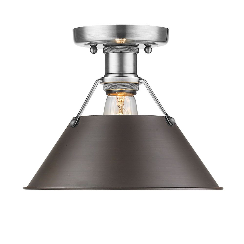 Orwell PW Flush Mount in Pewter with Rubbed Bronze shade