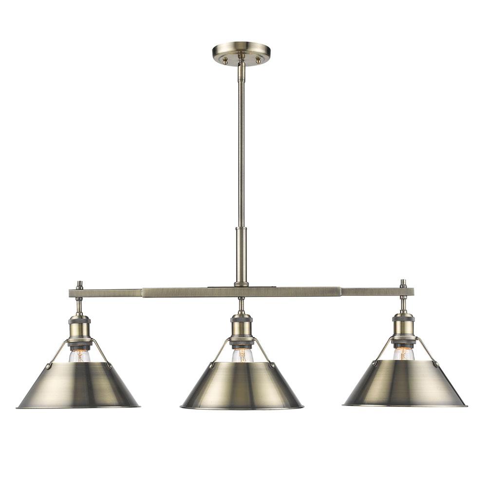 Orwell AB 3 Light Linear Pendant in Aged Brass with Aged Brass shades