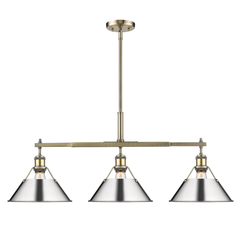 Orwell AB 3 Light Linear Pendant in Aged Brass with Chrome shades
