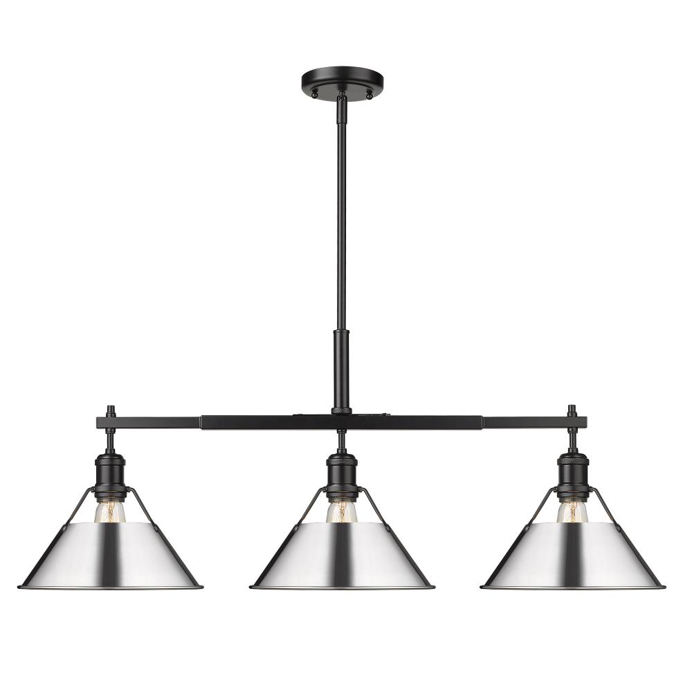 Orwell BLK 3 Light Linear Pendant in Matte Black with Chrome shades