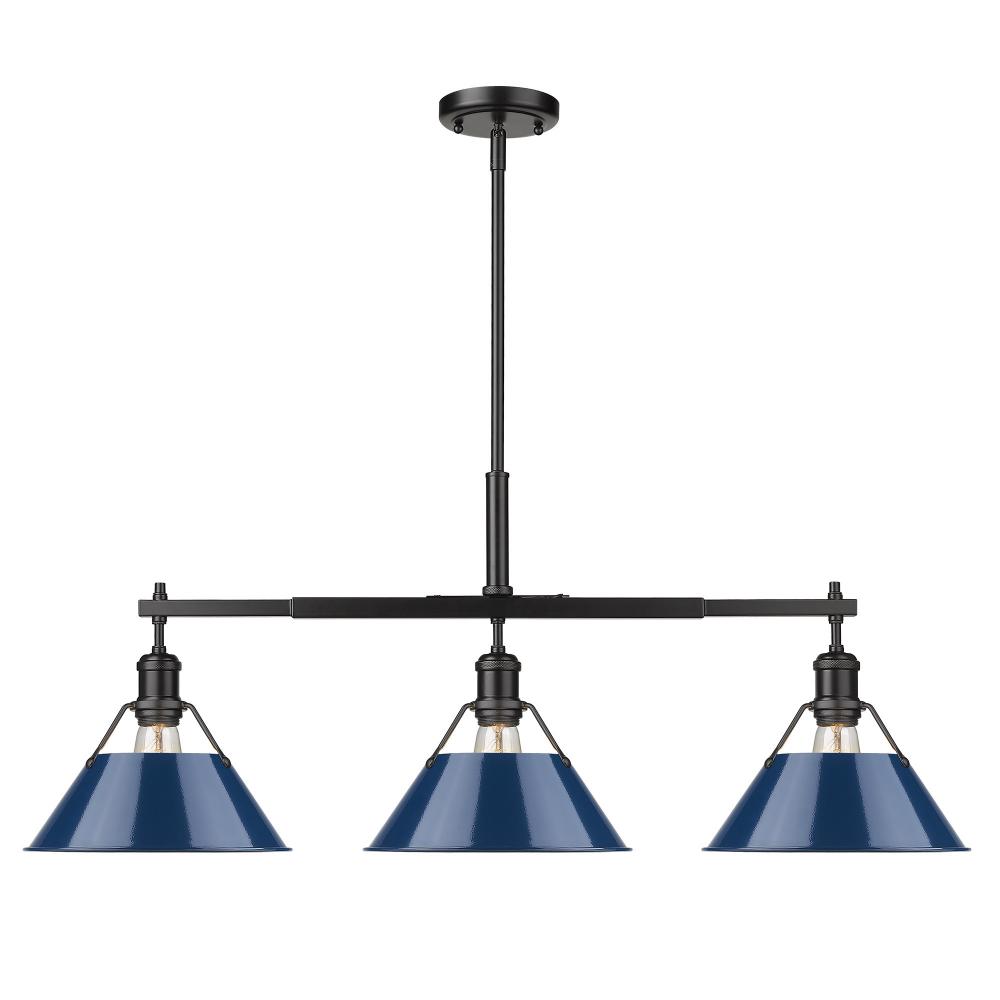 Orwell BLK 3 Light Linear Pendant in Matte Black with Matte Navy shades