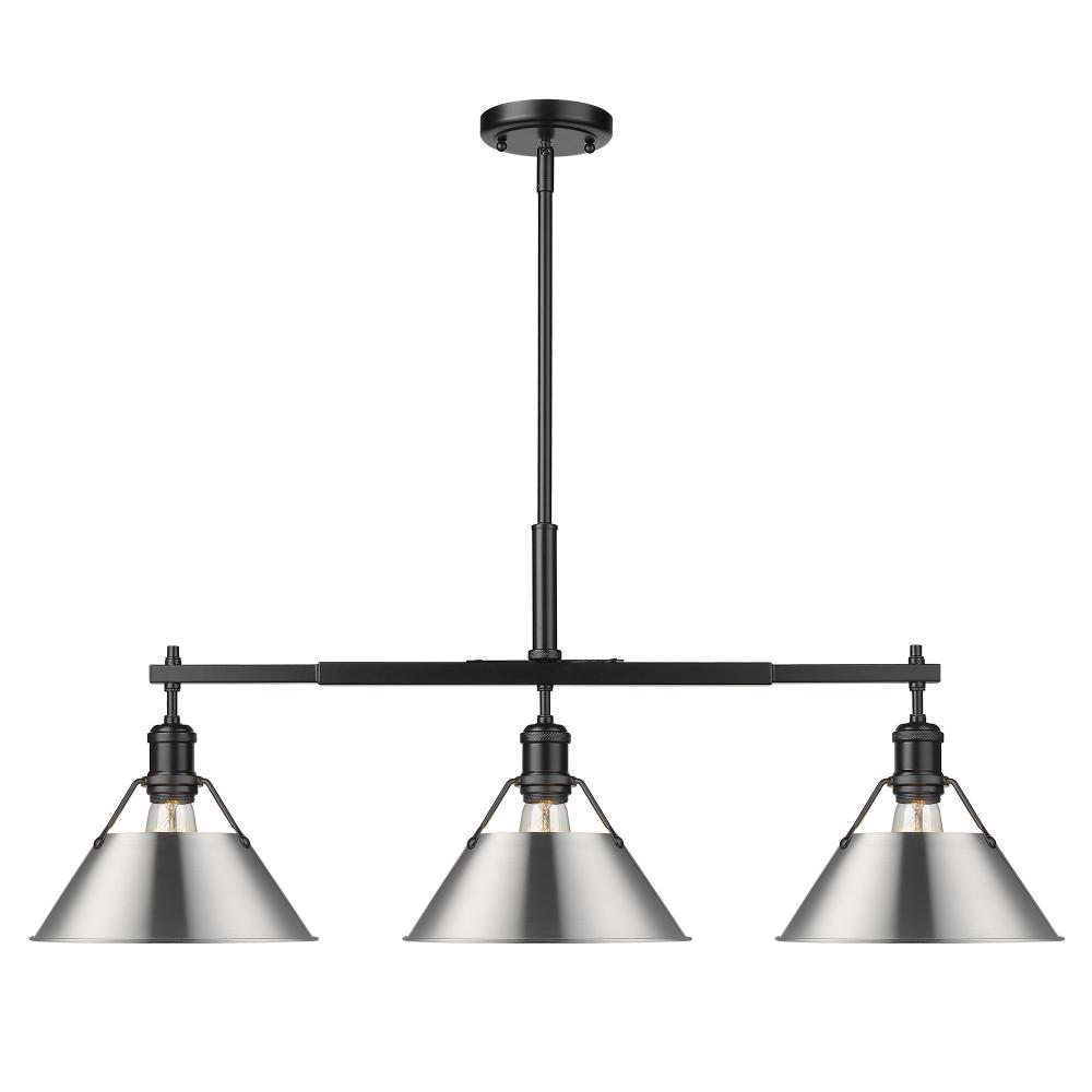 Orwell BLK 3 Light Linear Pendant in Matte Black with Pewter shades