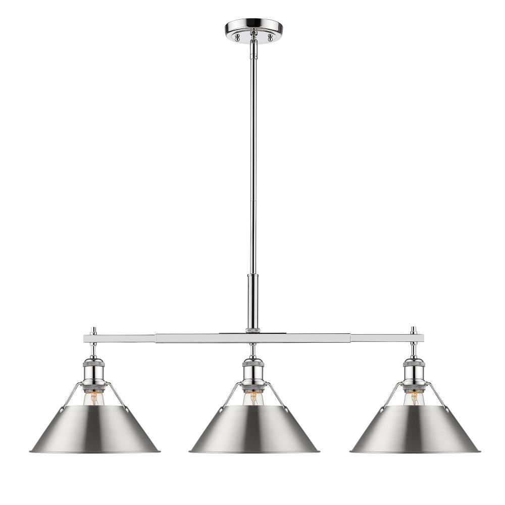 Orwell CH 3 Light Linear Pendant in Chrome with Pewter shades