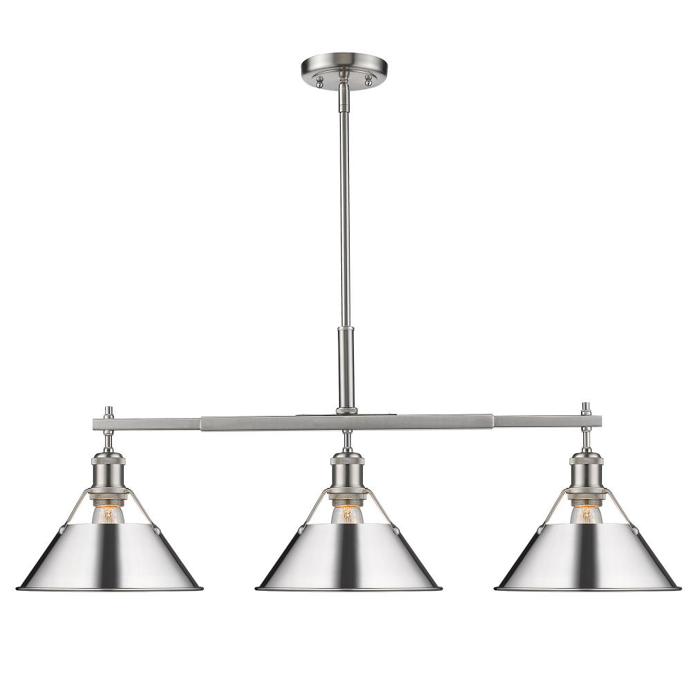 Orwell PW 3 Light Linear Pendant in Pewter with Chrome shades