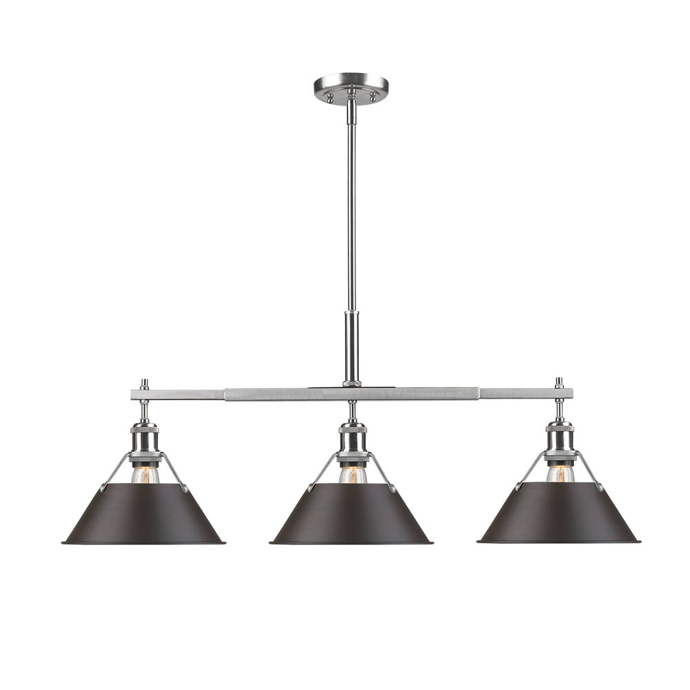 Orwell PW 3 Light Linear Pendant in Pewter with Rubbed Bronze shades