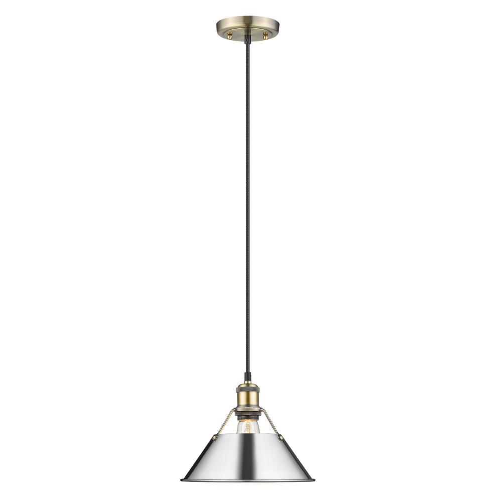 Orwell AB Medium Pendant - 10" in Aged Brass with Chrome shade