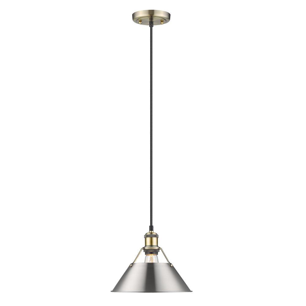 Orwell AB Medium Pendant - 10" in Aged Brass with Pewter shade
