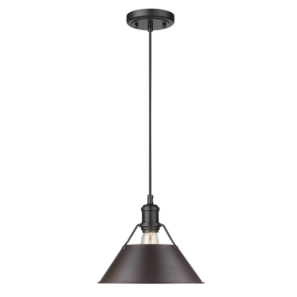 Orwell BLK Medium Pendant - 10" in Matte Black with Rubbed Bronze shade