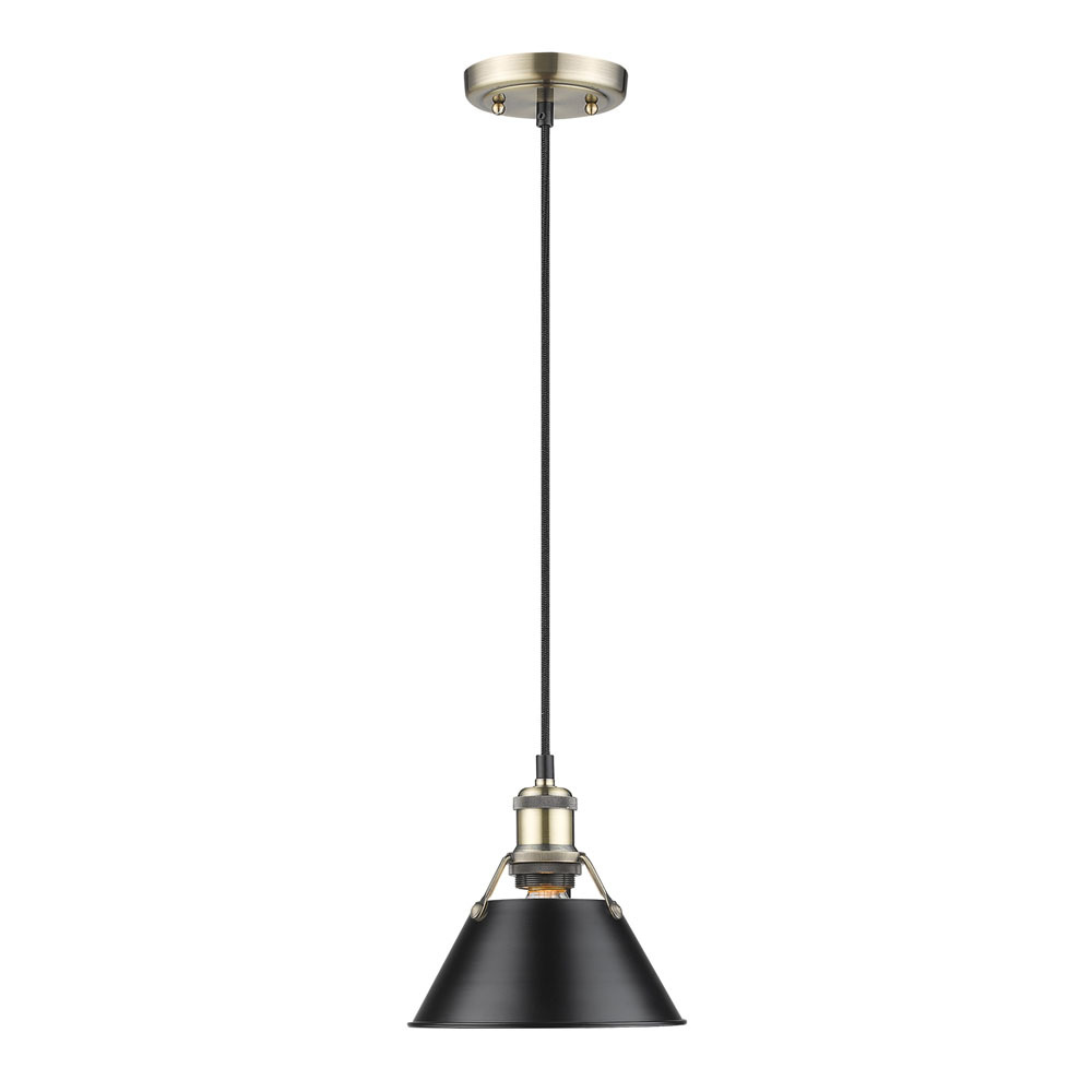 Orwell AB Small Pendant - 7" in Aged Brass with Matte Black shade