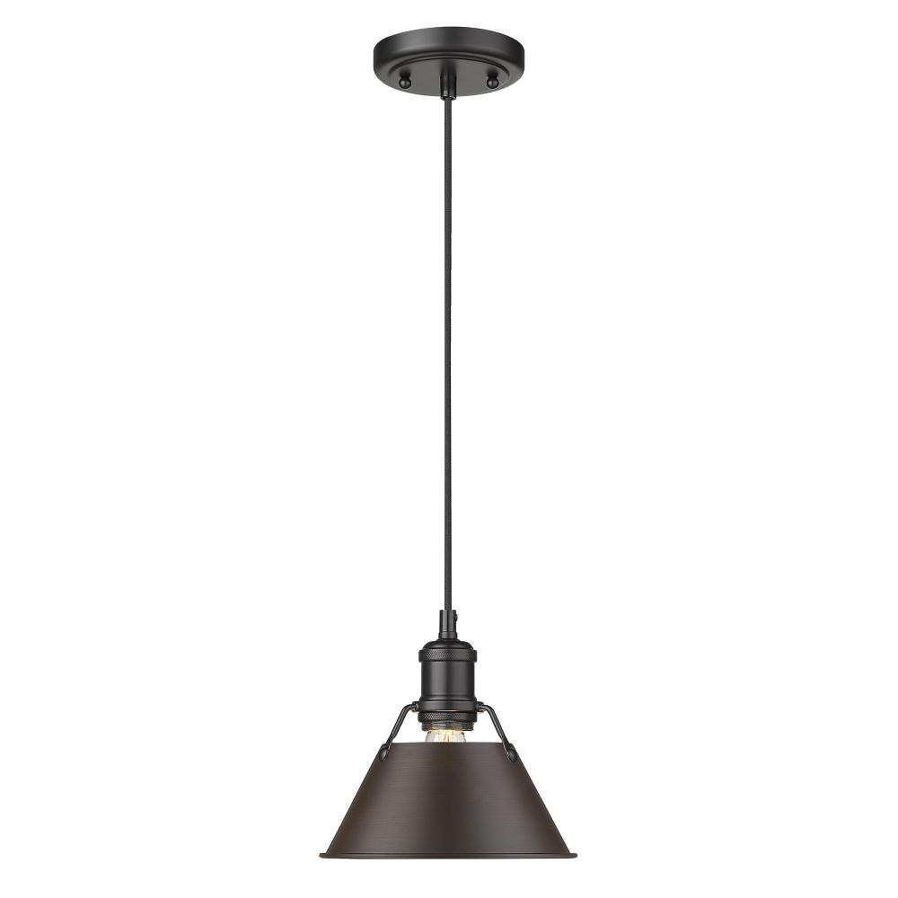 Orwell BLK Small Pendant - 7" in Matte Black with Rubbed Bronze shade