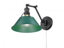 Golden 3306-A1W BLK-GN - Orwell Articulating Wall Sconce in Matte Black with Pine Green