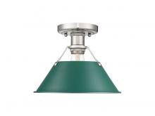 Golden 3306-FM PW-GN - Orwell 1-Light Flush Mount in Pewter with Pine Green