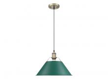 Golden 3306-L AB-GN - Orwell 14" Wide Large Pendant in Aged Brass with Pine Green