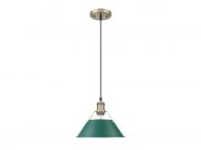 Golden 3306-M AB-GN - Orwell 10" Wide Medium Pendant in Aged Brass with Pine Green