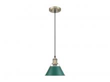 Golden 3306-S AB-GN - Orwell 7.5" Wide Small Pendant in Aged Brass with Pine Green