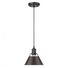 Golden 3306-S BLK-RBZ - Orwell BLK Small Pendant - 7" in Matte Black with Rubbed Bronze shade