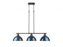  3602-3LP RBZ-NVY - Duncan 3-Light Linear Pendant in Rubbed Bronze with Matte Navy