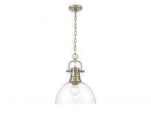 Golden 3602-L AB-CLR - Duncan 1-Light Pendant with Chain in Aged Brass with Clear Glass