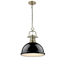  3602-L AB-BK - Duncan 1-Light Pendant with Chain in Aged Brass with Black