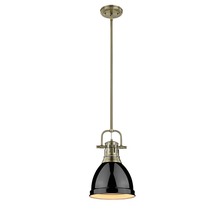 Golden 3604-S AB-BK - Duncan Small Pendant with Rod in Aged Brass with Black