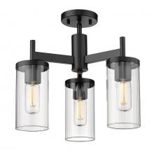 Golden 7011-3SF BLK-CLR - Winslett 3-Light Semi-Flush in Matte Black with Ribbed Clear Glass Shades