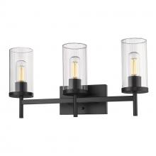 Golden 7011-BA3 BLK-CLR - Winslett 3-Light Bath Vanity in Matte Black with Ribbed Clear Glass Shades