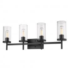 Golden 7011-BA4 BLK-CLR - Winslett 4-Light Bath Vanity in Matte Black with Ribbed Clear Glass Shades