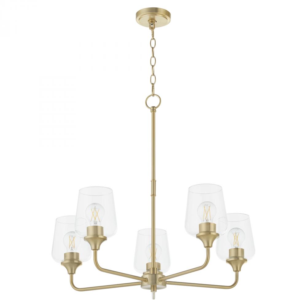 Raymond 5 Light Chandelier, Aged Brass