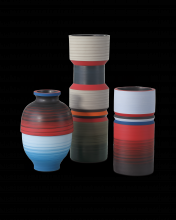  1200-0929 - Happy 80's Black, Blue, Red & Orange Vase Set of 3